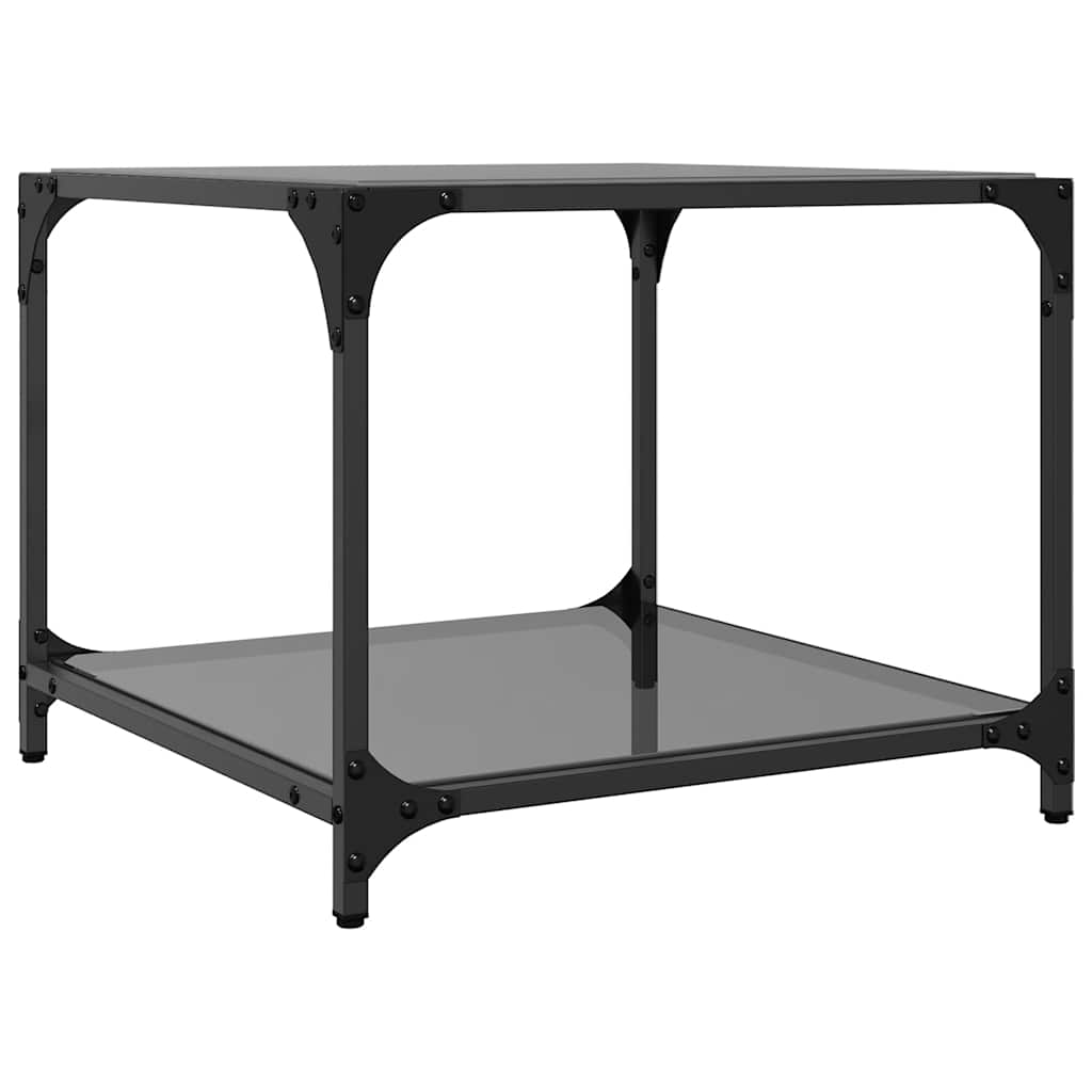 Mesas de centro c/ topo em vidro preto 2 pcs 50x50x40 cm aço