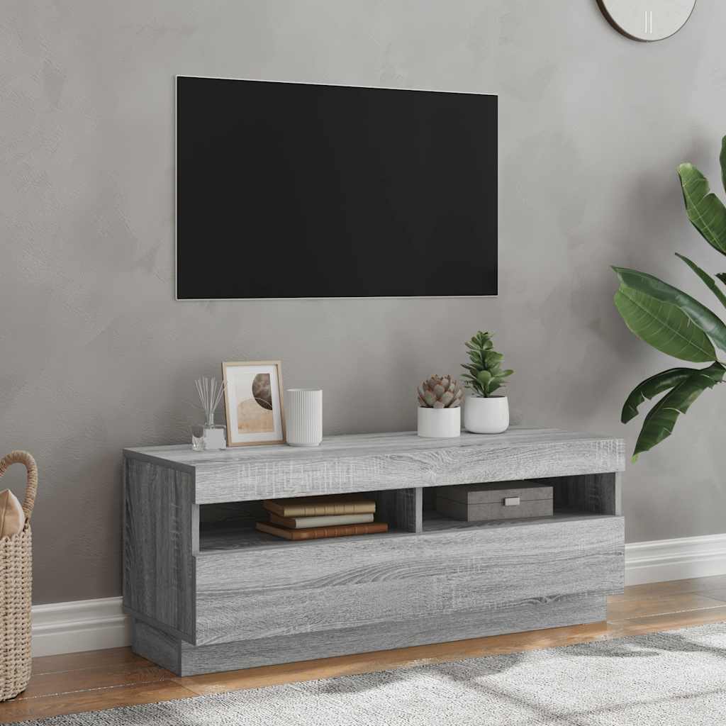Móvel de TV com luzes LED 100x35x40 cm sonoma cinzento