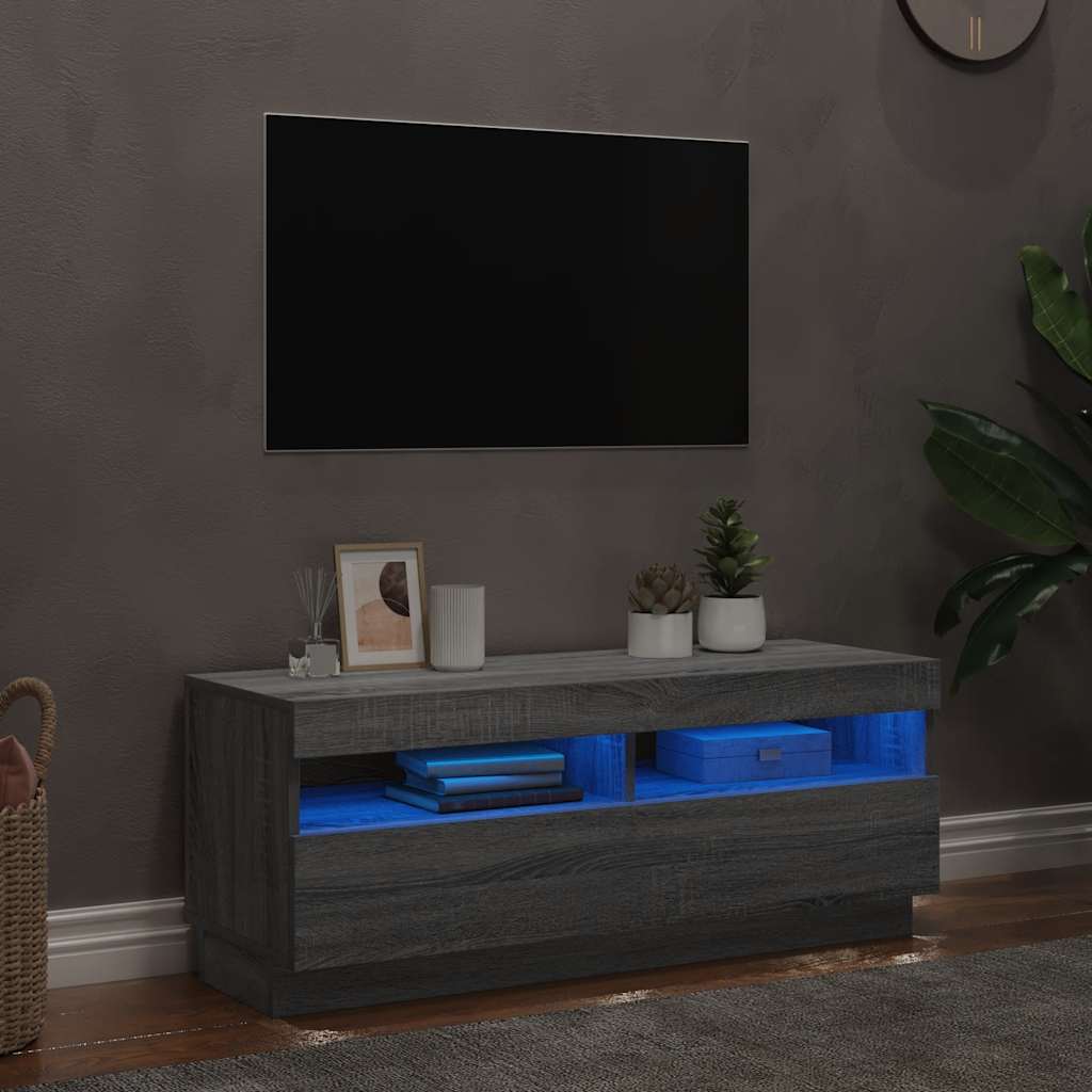 Móvel de TV com luzes LED 100x35x40 cm sonoma cinzento