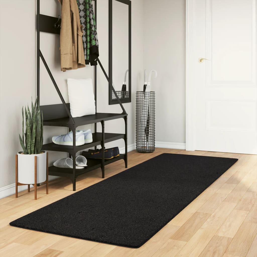 Tapete pelo curto macio e lavável huarte 80x250 cm preto