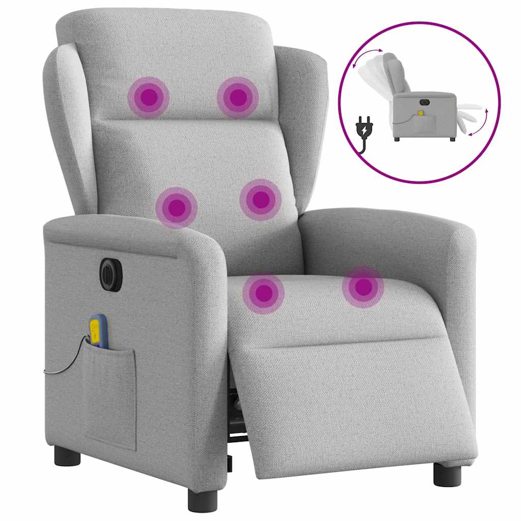 Poltrona massagens reclinável elétrica tecido cinzento-nublado