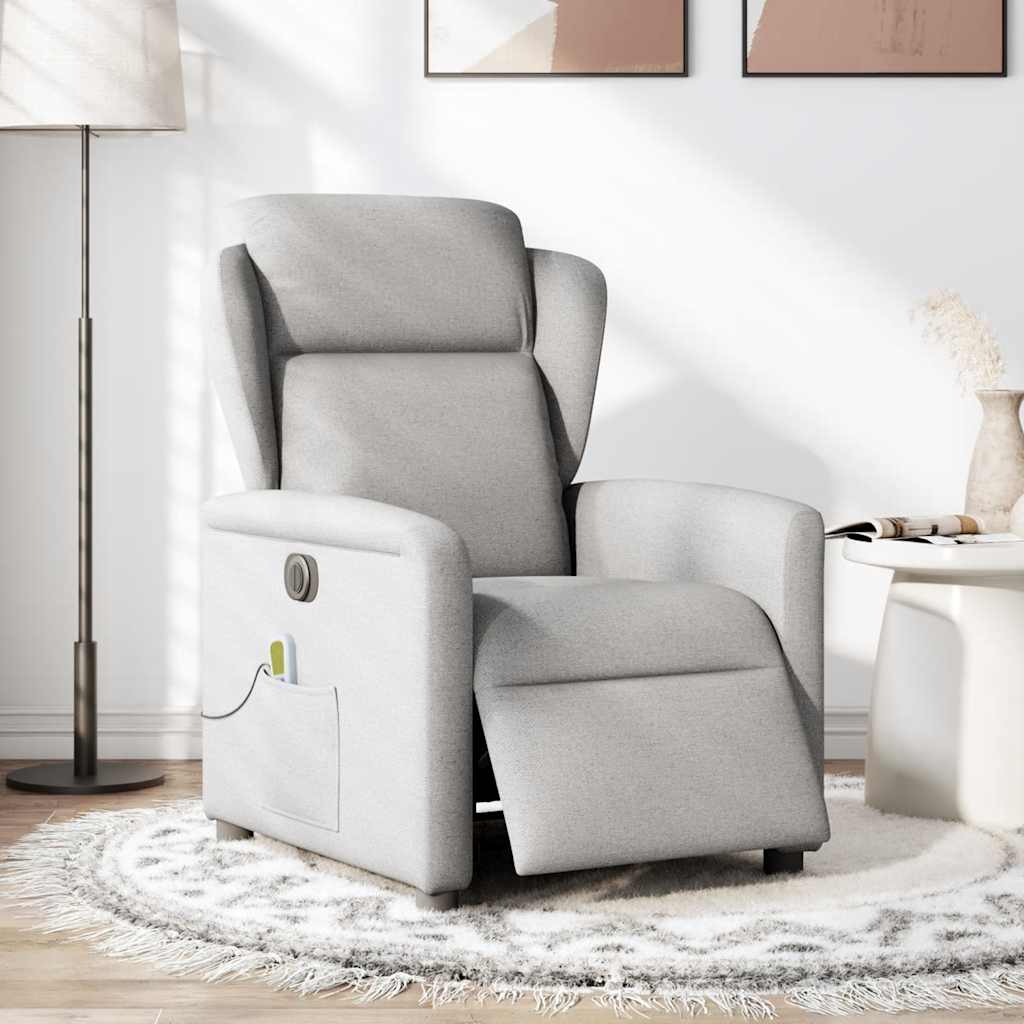 Poltrona massagens reclinável elétrica tecido cinzento-nublado