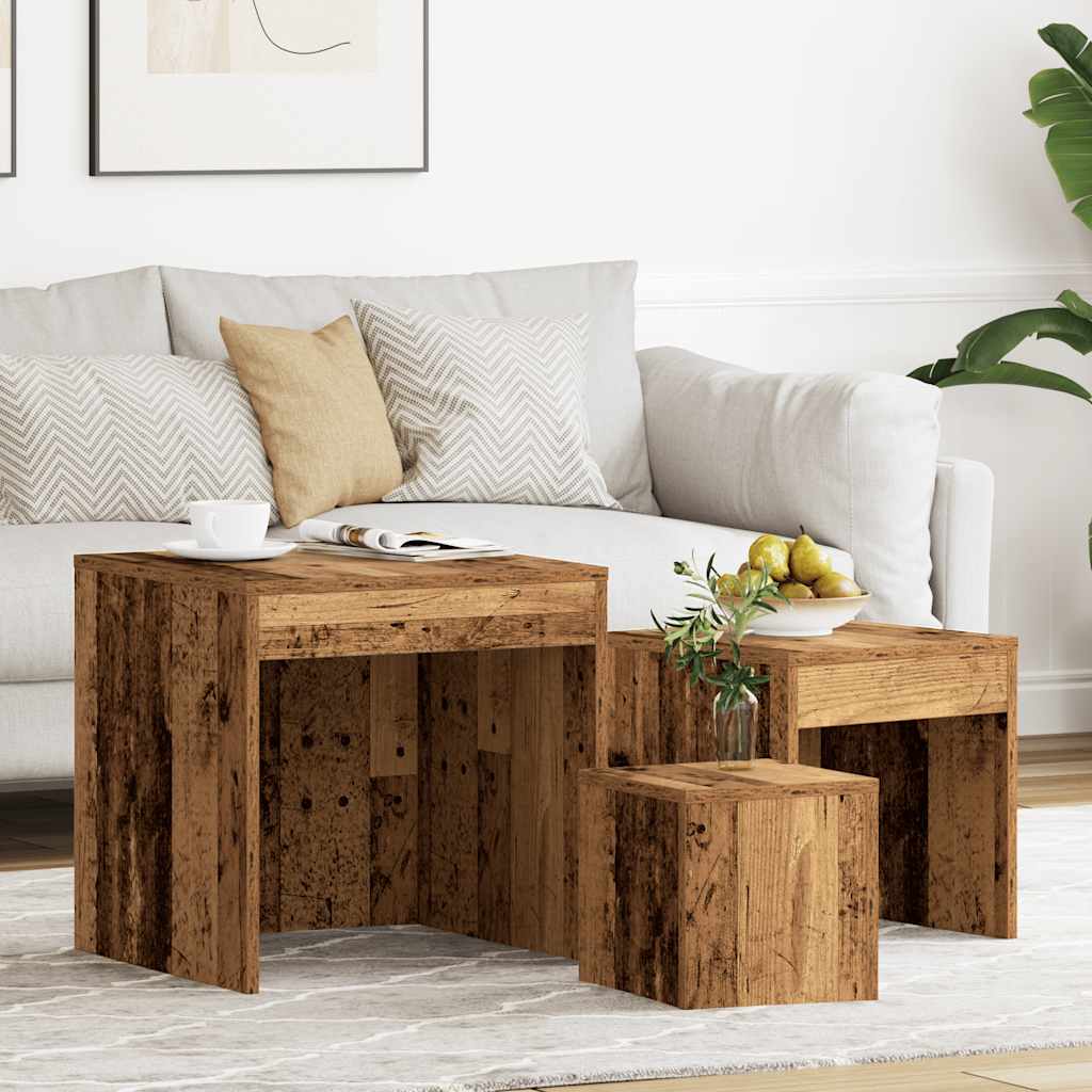Mesas de encastrar 3 pcs derivados de madeira madeira velha