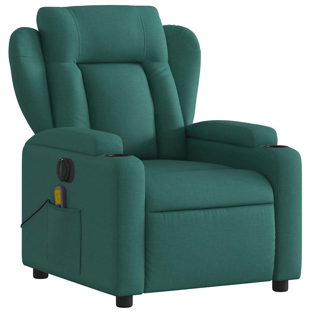Poltrona reclinável de massagens elétrica tecido verde-escuro