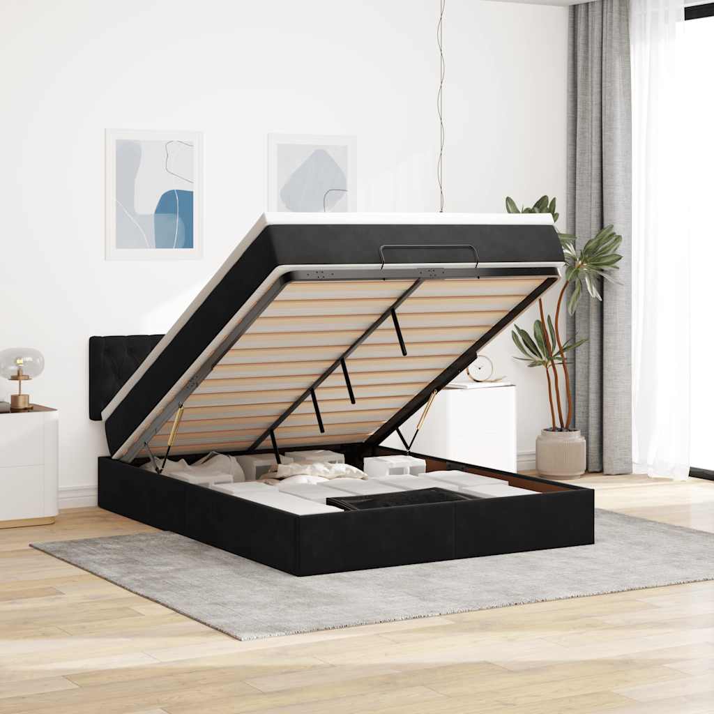 Estrutura de cama otomana com colchão 140x200 cm veludo preto