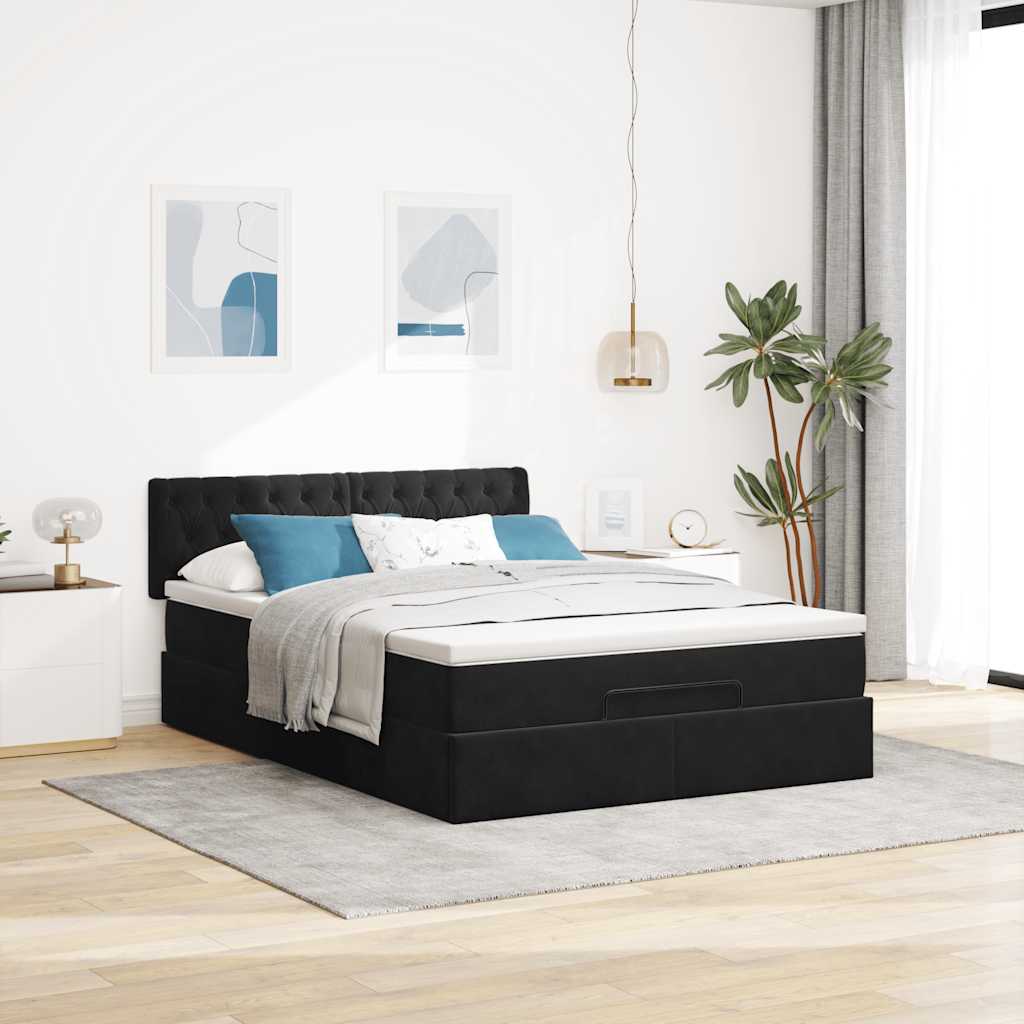 Estrutura de cama otomana com colchão 140x200 cm veludo preto