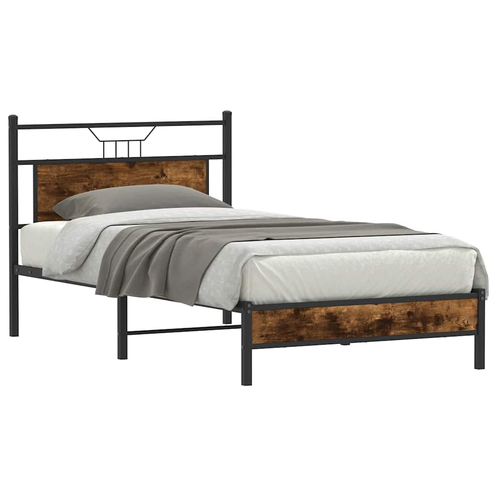 Estrutura de cama sem colchão 107x203 cm carvalho fumado