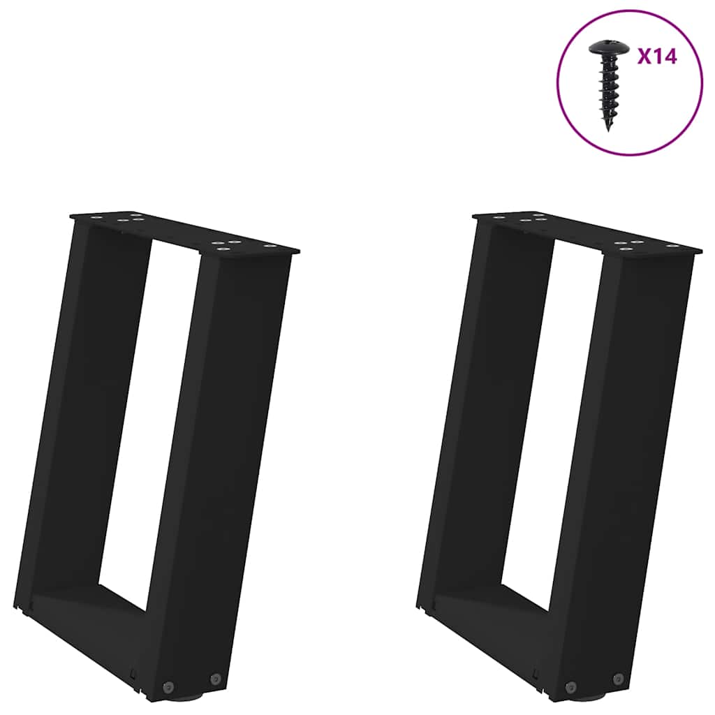 Pés para mesa de centro em formato de u, 2 peças, preto, 38x(42-43) cm, aço