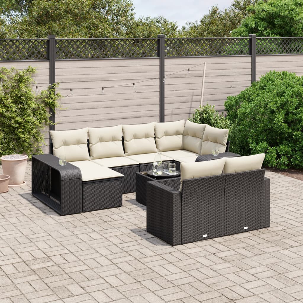 11 Pcs conjunto sofás de jardim c/ almofadões vime PE preto