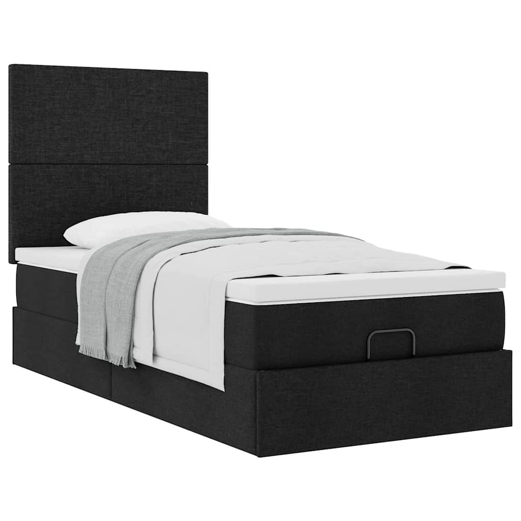 Estrutura de cama otomana com colchão preto 80x200cm tecido