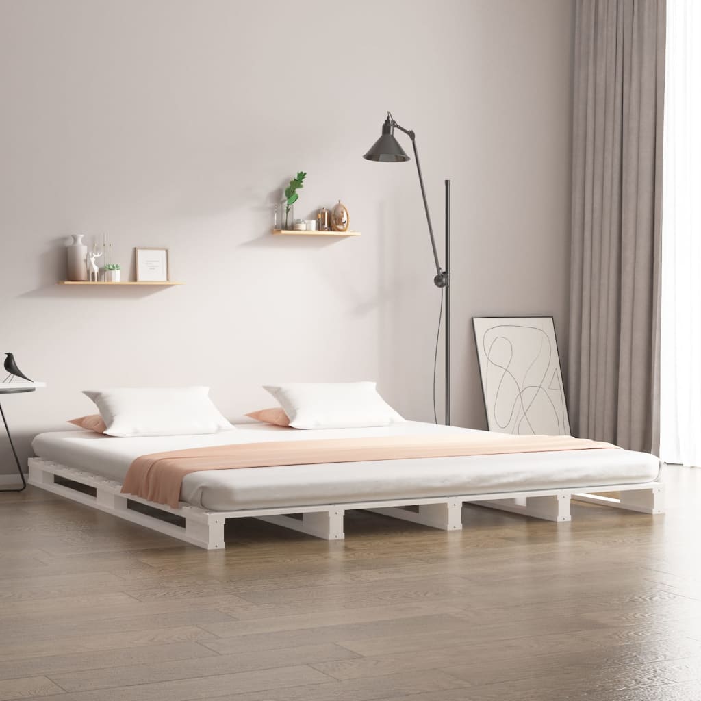 Cama de paletes 140x190 cm madeira de pinho maciça branco