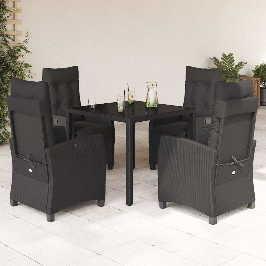5 Pcs conjunto de jantar p/ jardim c/ almofadões vime PE preto