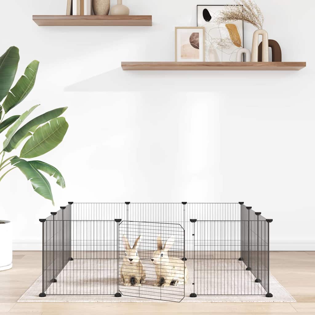 Gaiola para animais de estimação com 12 painéis e porta, preta, 105x105x35 cm, aço