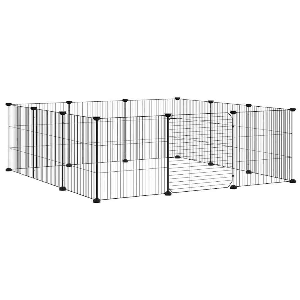 Gaiola para animais de estimação com 12 painéis e porta, preta, 105x105x35 cm, aço