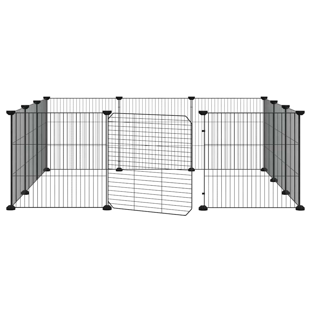 Gaiola para animais de estimação com 12 painéis e porta, preta, 105x105x35 cm, aço