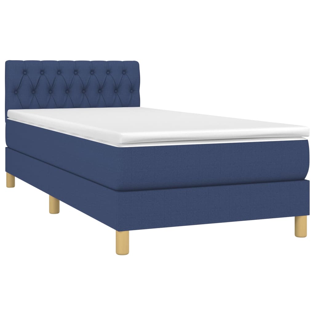 Cama box spring c/ colchão e LED 90x190 cm tecido azul
