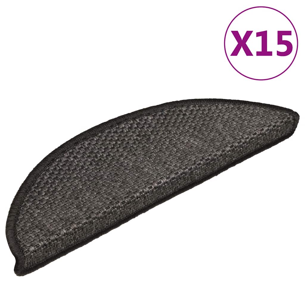 Tapetes escada adesivos aspeto sisal 15 pcs 56x17x3cm antracite