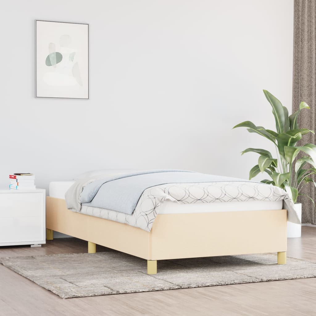 Estrutura de cama sem colchão 100x200 cm tecido cor creme