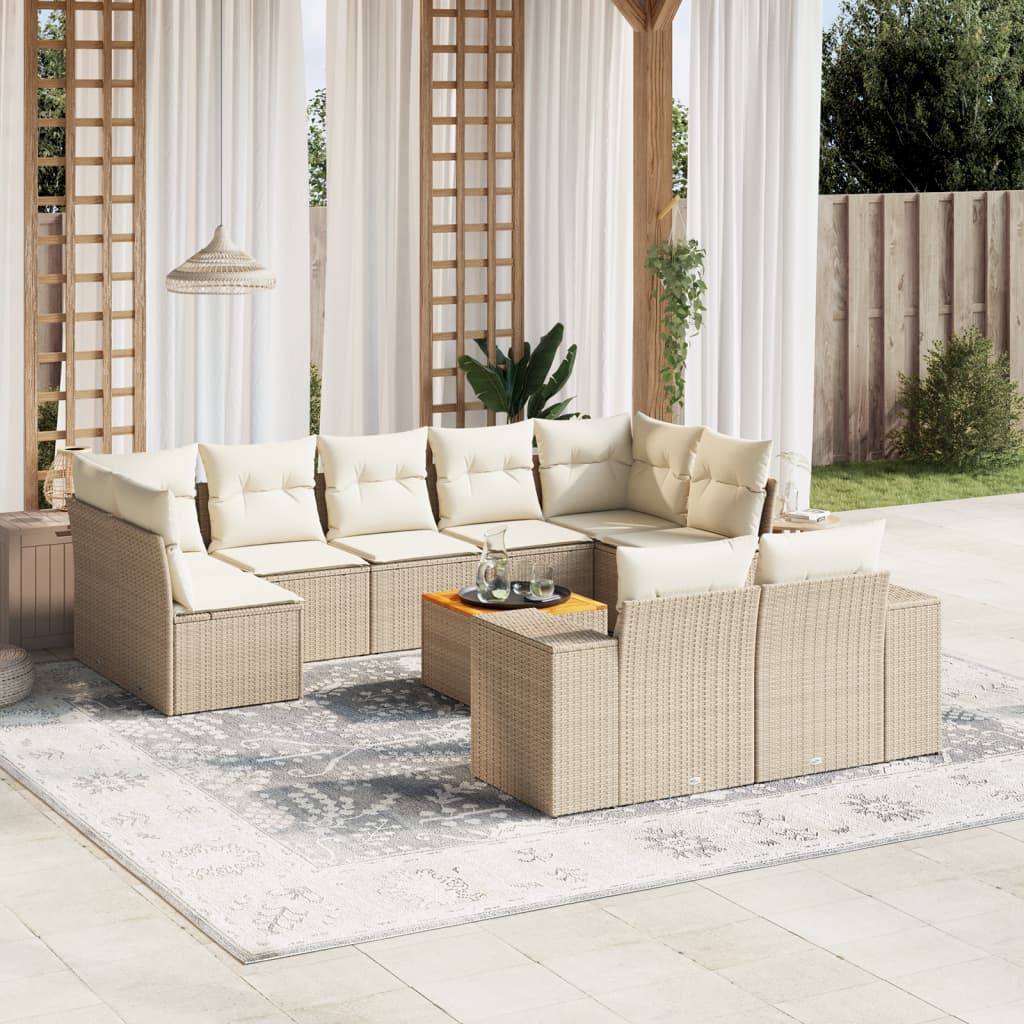 10 Pcs conjunto de sofás p/ jardim com almofadões vime PE bege