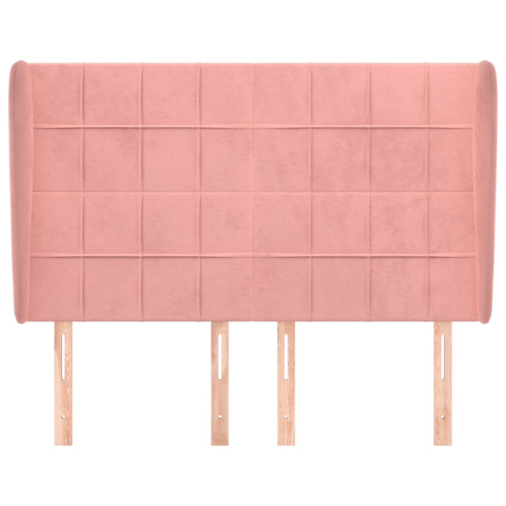 Cabeceira de cama c/ abas veludo 147x23x118/128 cm rosa