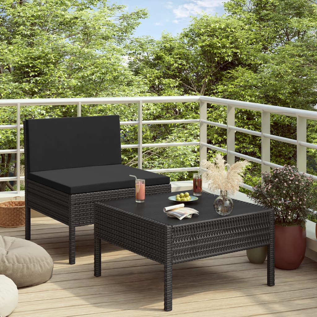 2 Pcs conjunto lounge de jardim c/ almofadões vime PE preto