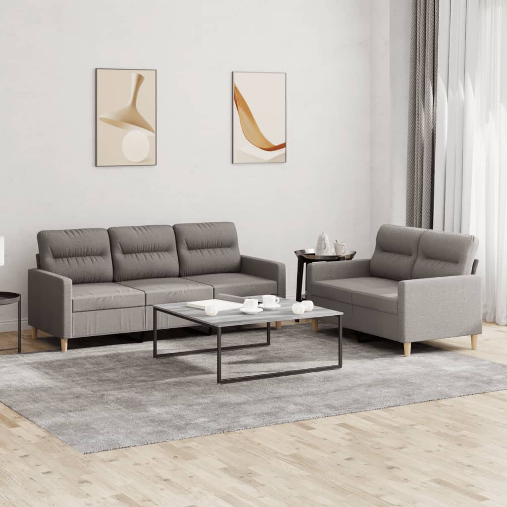 2 Pcs conjunto de sofás com almofadões tecido cinza-acastanhado