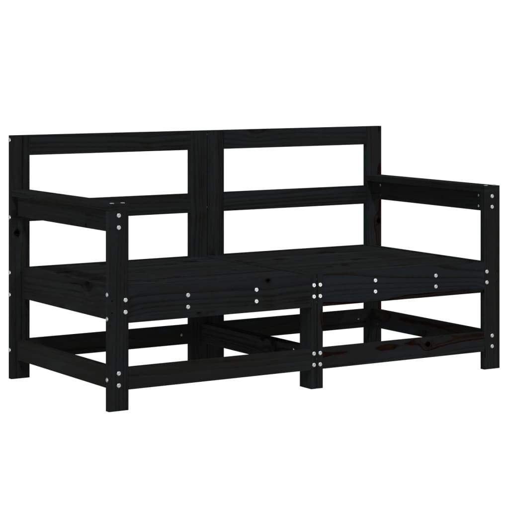 Sofás de canto para jardim 2 pcs madeira de pinho maciça preto