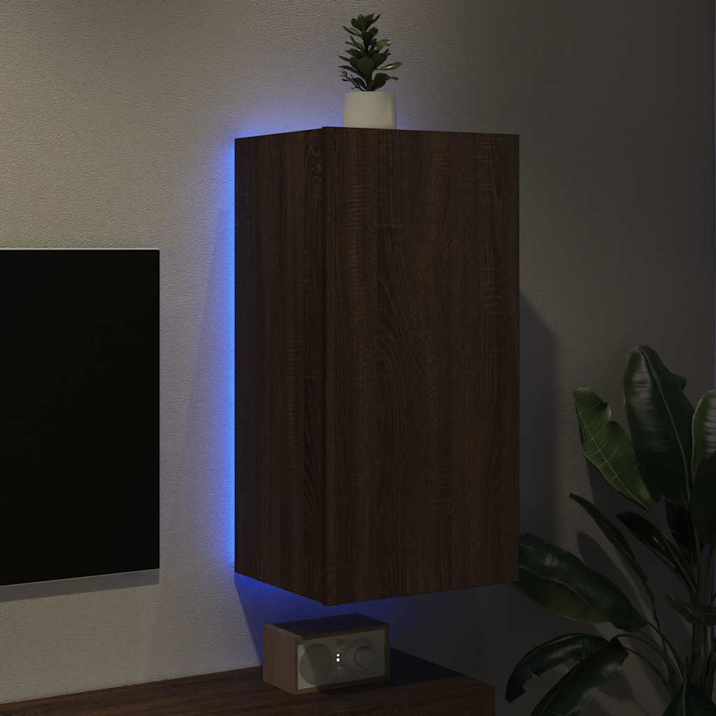 Móvel de parede p/ TV c/ luzes LED 40,5x35x80 carvalho castanho