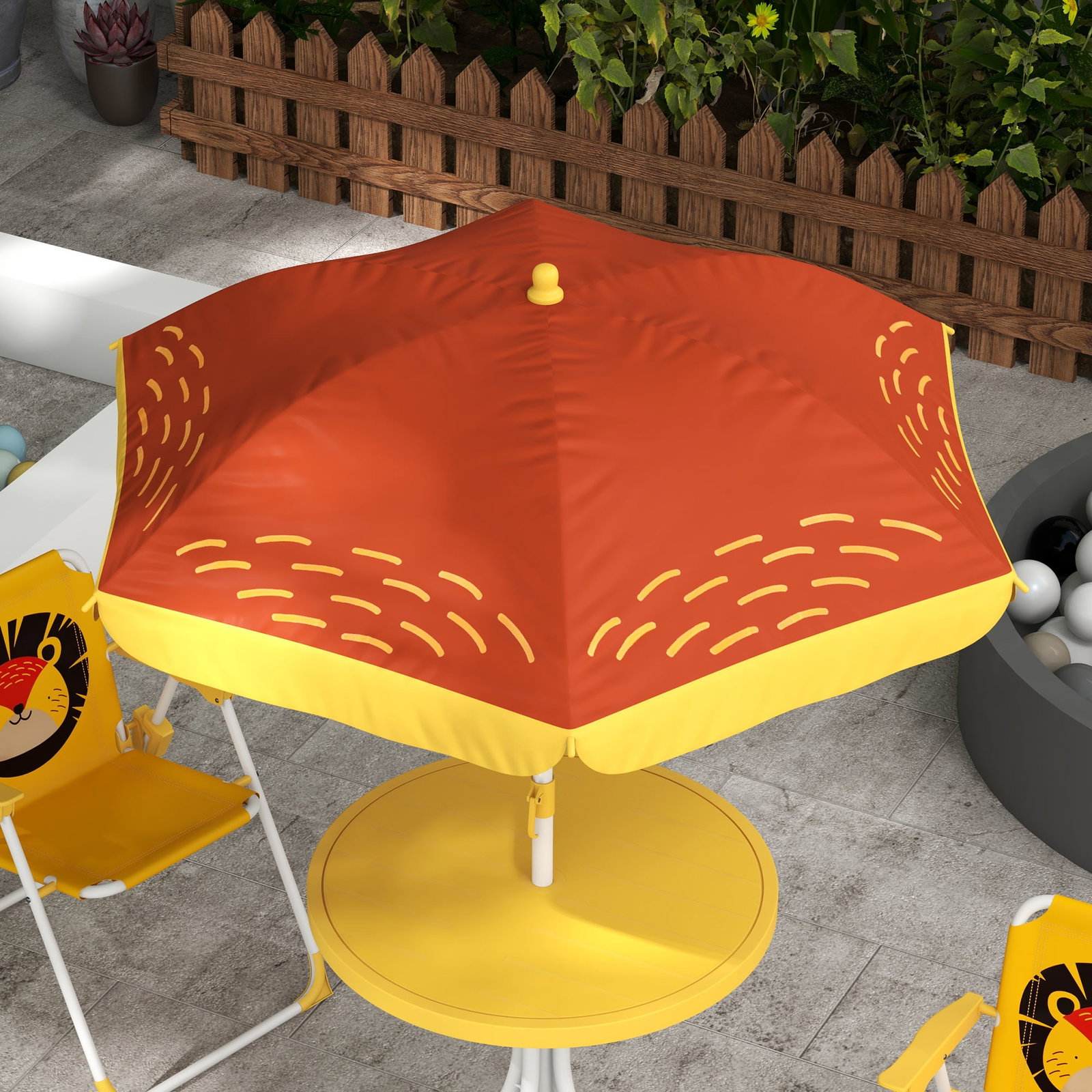 Conjunto infantil de mesa e cadeiras de exterior conjunto de 2 cadeiras dobráveis e mesa para crianças amarelo e castanho
