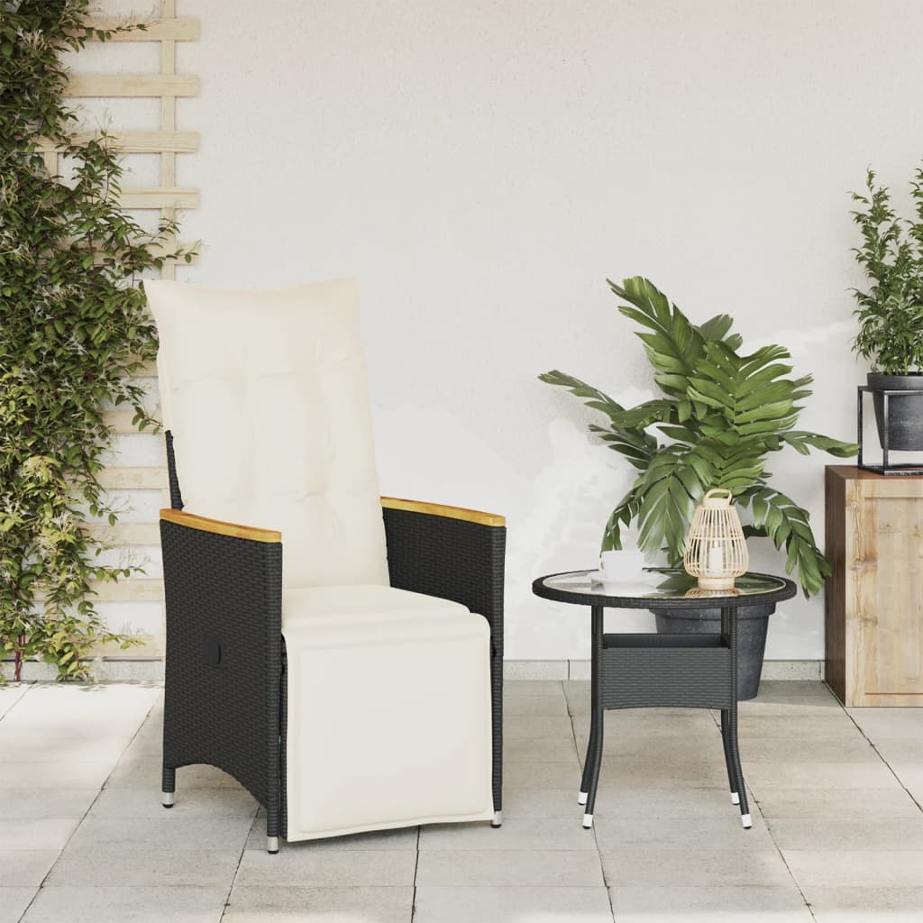Cadeira de jardim reclinável c/ almofadões vime PE preto
