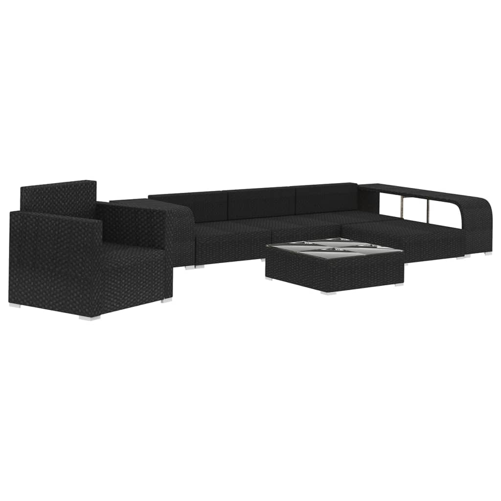8 Pcs conjunto lounge de jardim c/ almofadões vime PE preto