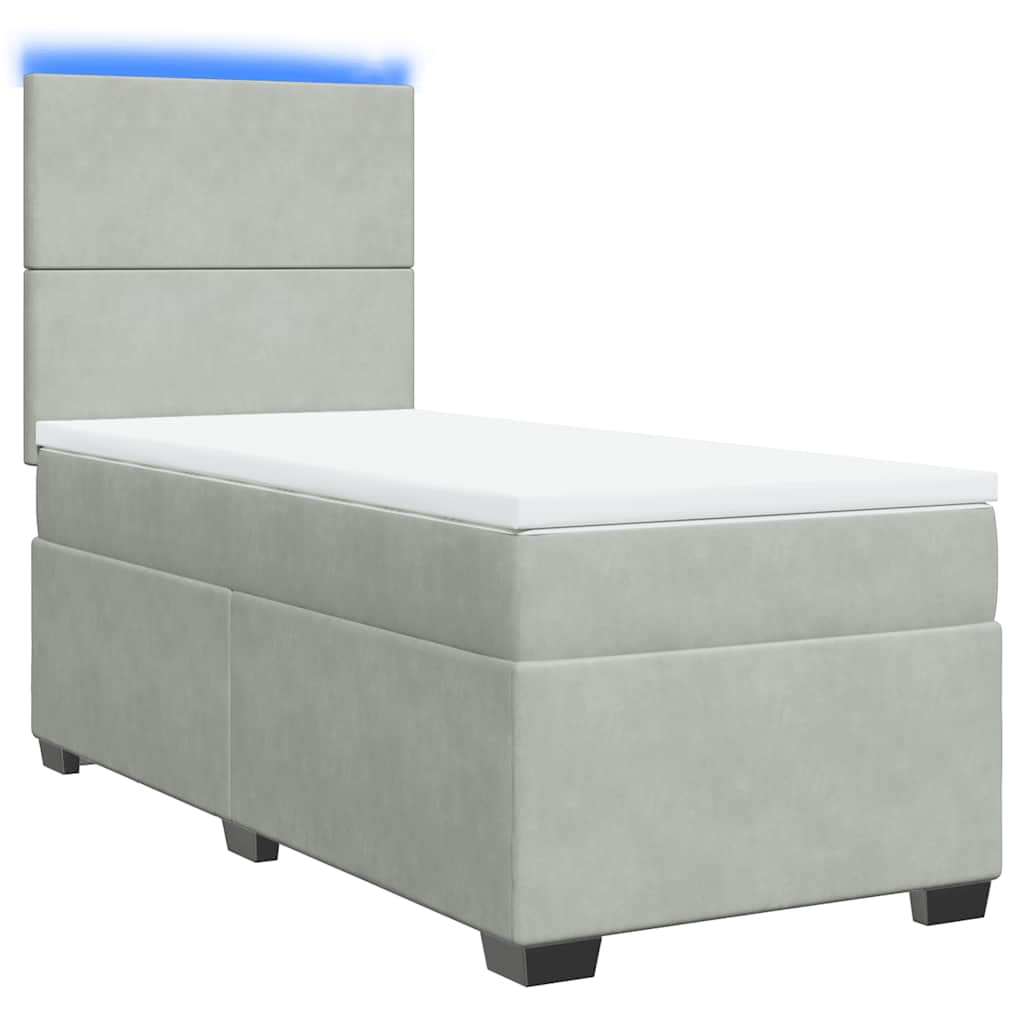 Cama com molas/colchão 90x190 cm veludo cinza-claro