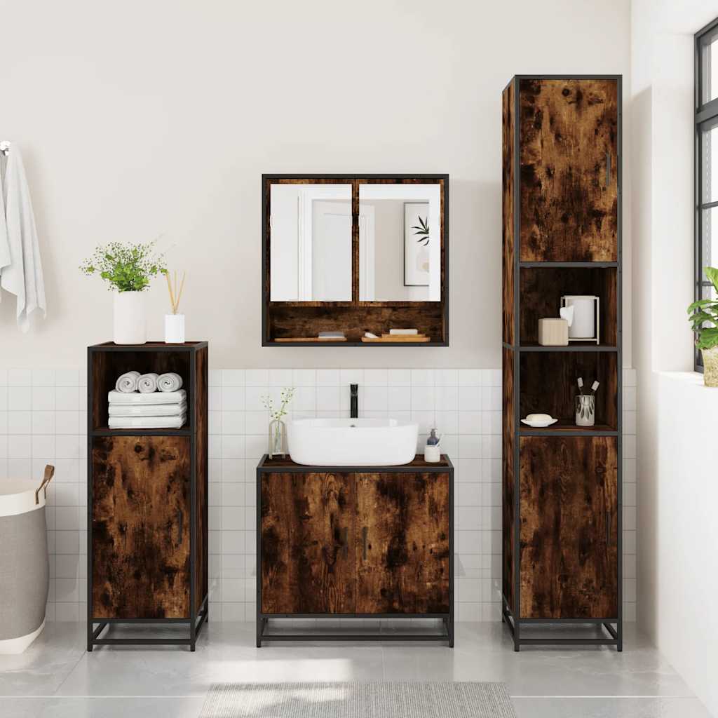 3 Pcs conjunto de móveis wc madeira processada carvalho fumado