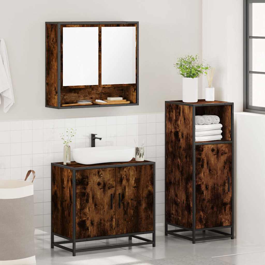 3 Pcs conjunto de móveis wc madeira processada carvalho fumado