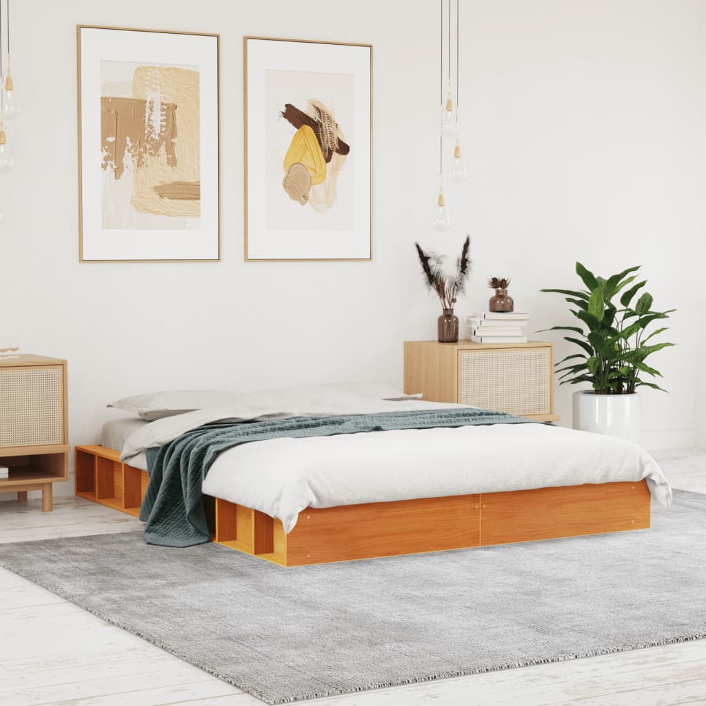 Cama sem colchão 120x190 cm madeira pinho maciça castanho-mel
