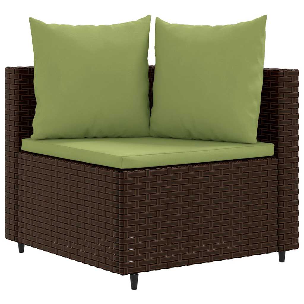 6 Pcs conjunto de sofás jardim c/ almofadões vime PE castanho