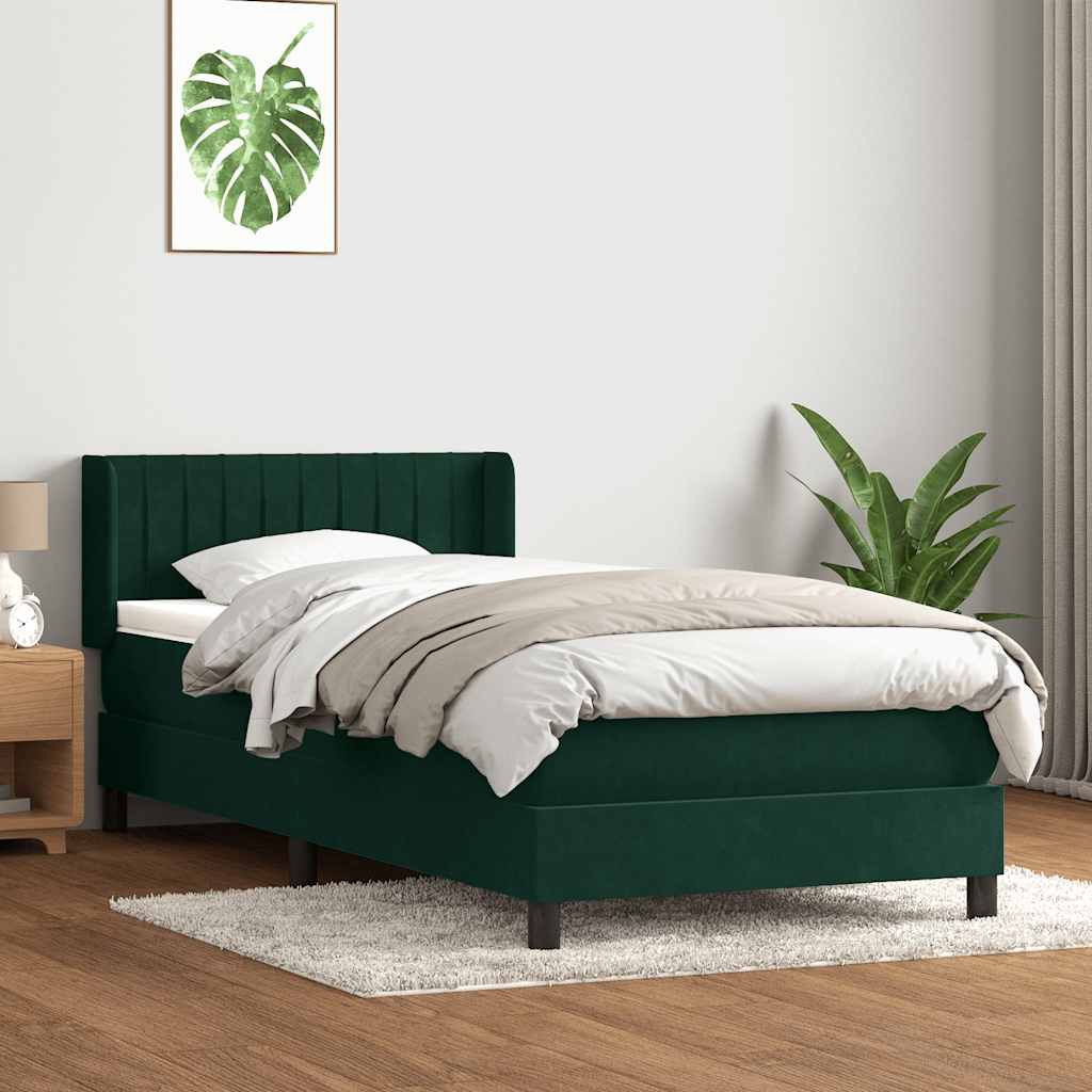 Cama com molas/colchão verde-escuro 80x220 cm veludo