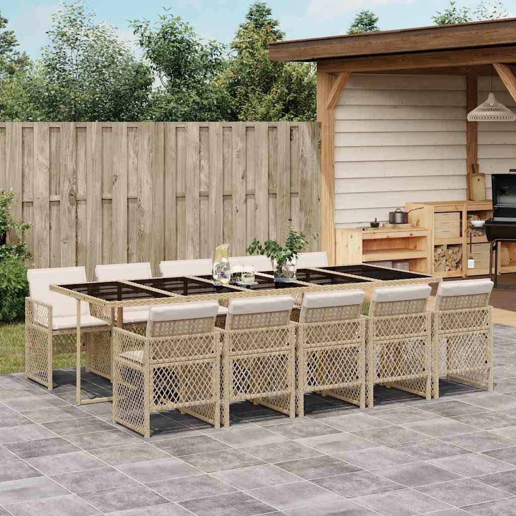 11 Pcs conjunto de jantar p/ jardim com almofadões vime PE bege