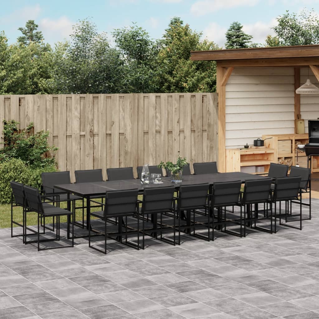 17 Pcs conj. de jantar p/ jardim c/ almofadões textilene preto