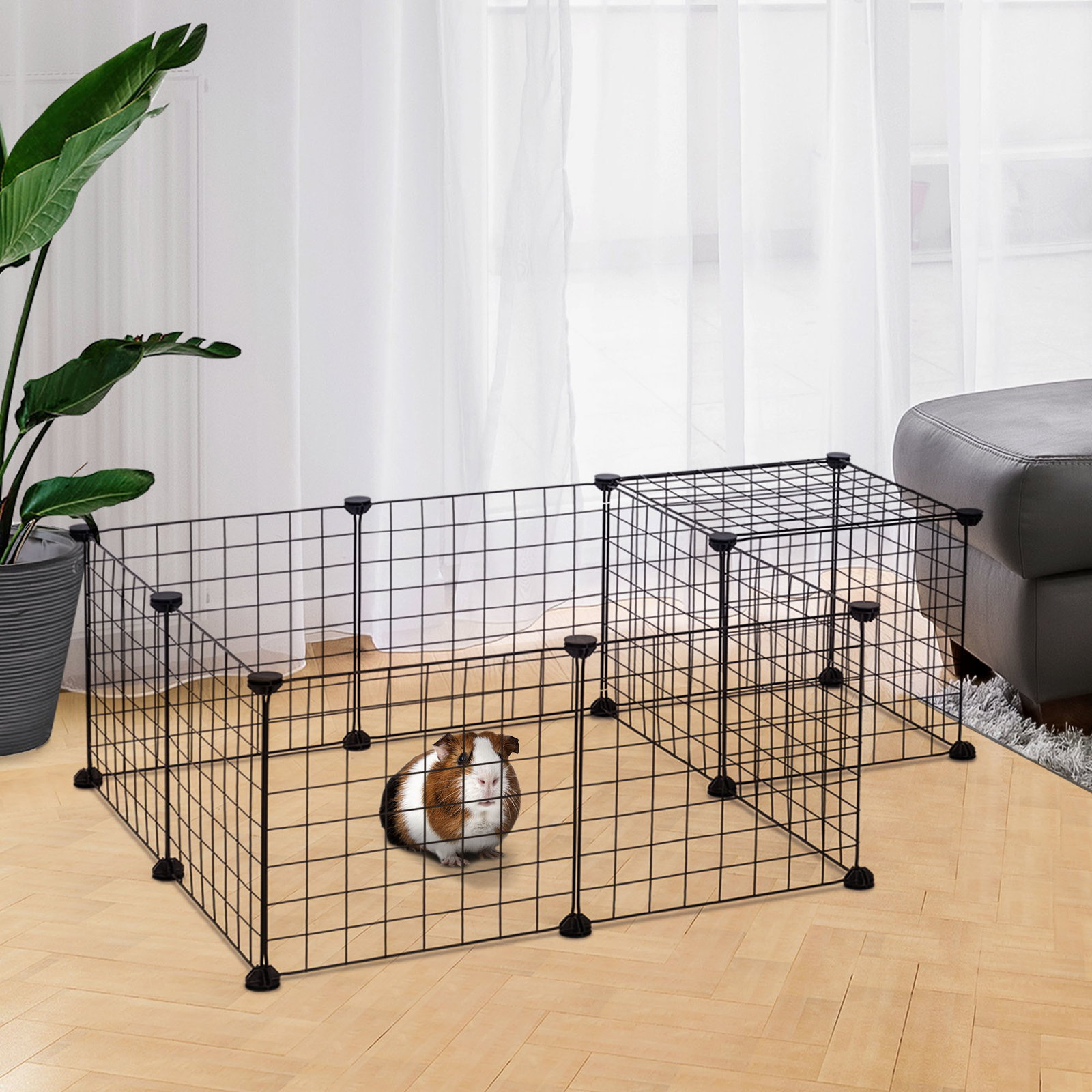 Recinto de metal para pequenos animais de estimação com 12 painéis desmontável DIY 106x73x36 cm preto