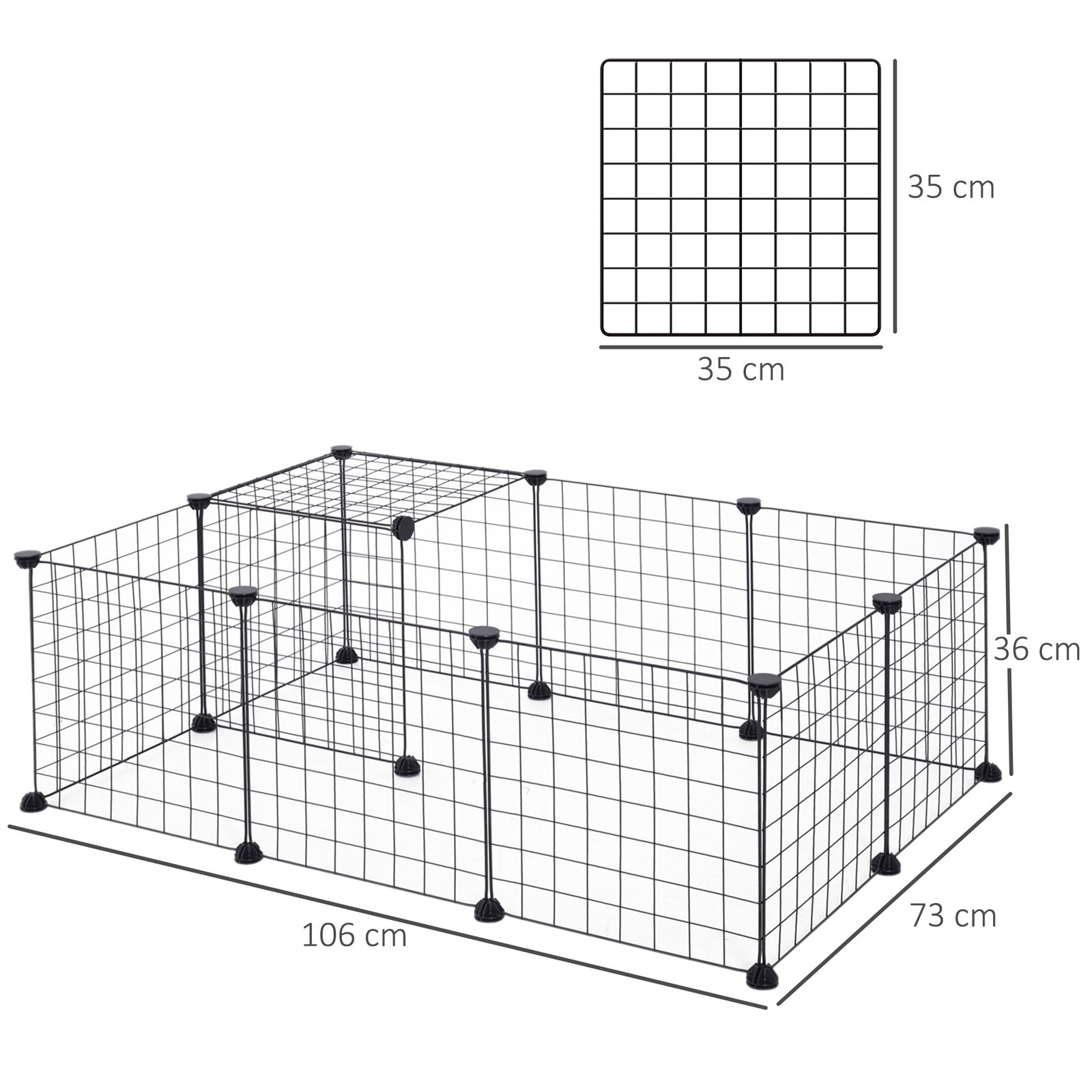 Recinto de metal para pequenos animais de estimação com 12 painéis desmontável DIY 106x73x36 cm preto