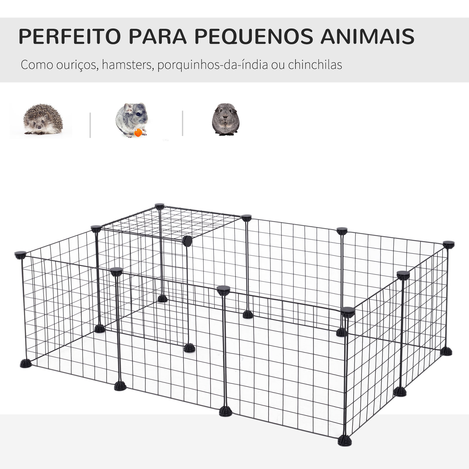 Recinto de metal para pequenos animais de estimação com 12 painéis desmontável DIY 106x73x36 cm preto