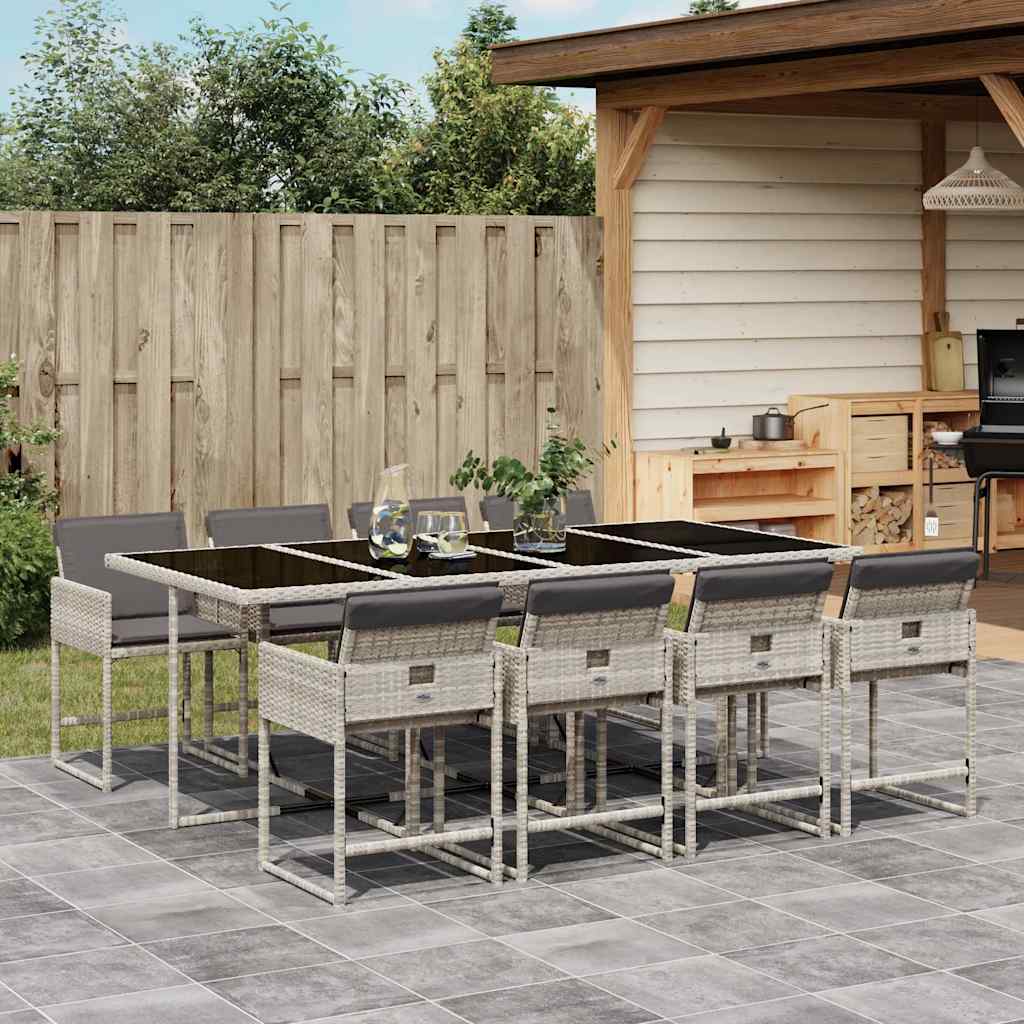 9 Pcs conjunto de jantar p/ jardim c/ almofadões cinzento claro