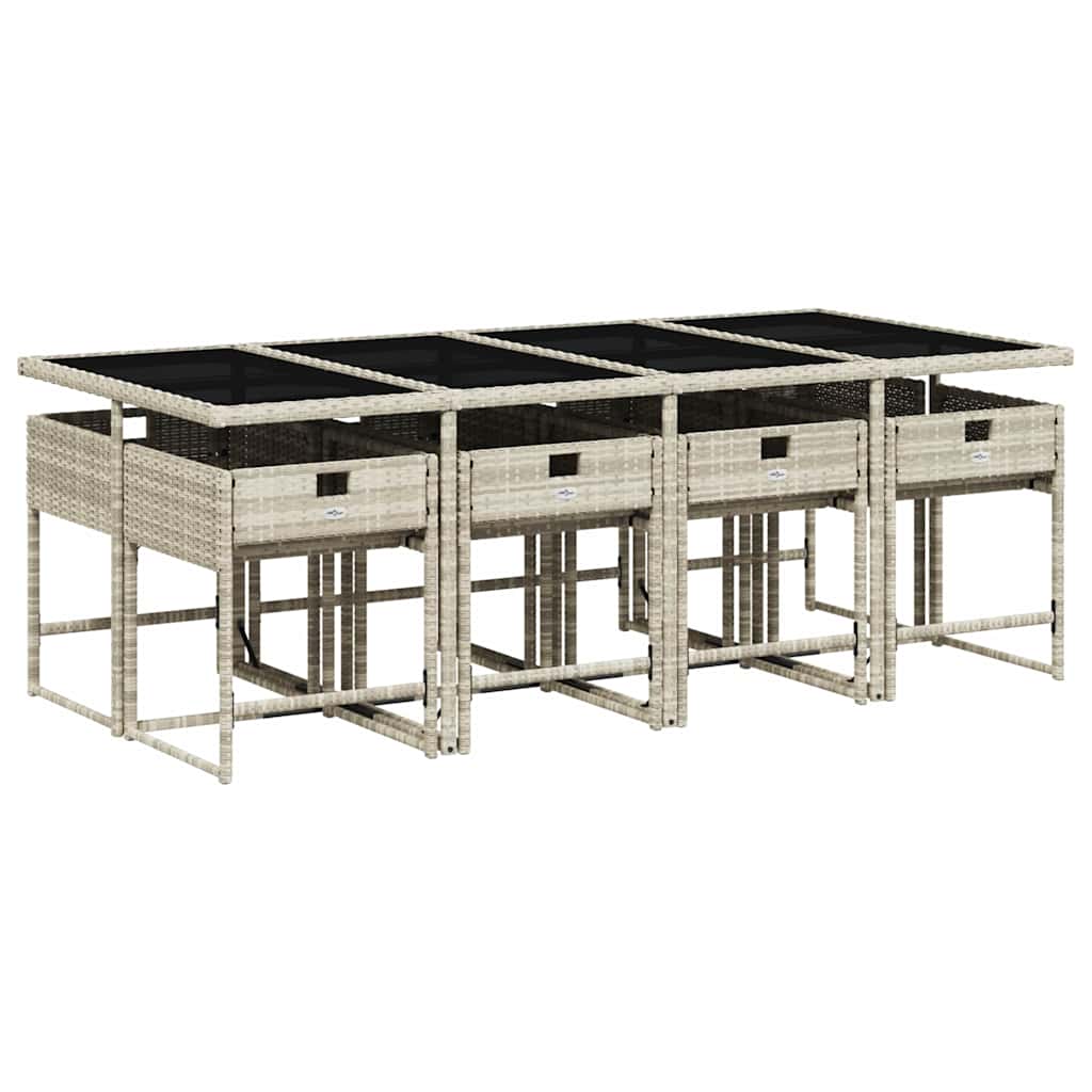 9 Pcs conjunto de jantar p/ jardim c/ almofadões cinzento claro