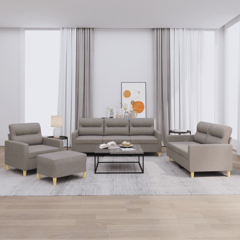 4 Pcs conjunto de sofás com almofadões tecido cinza-acastanhado