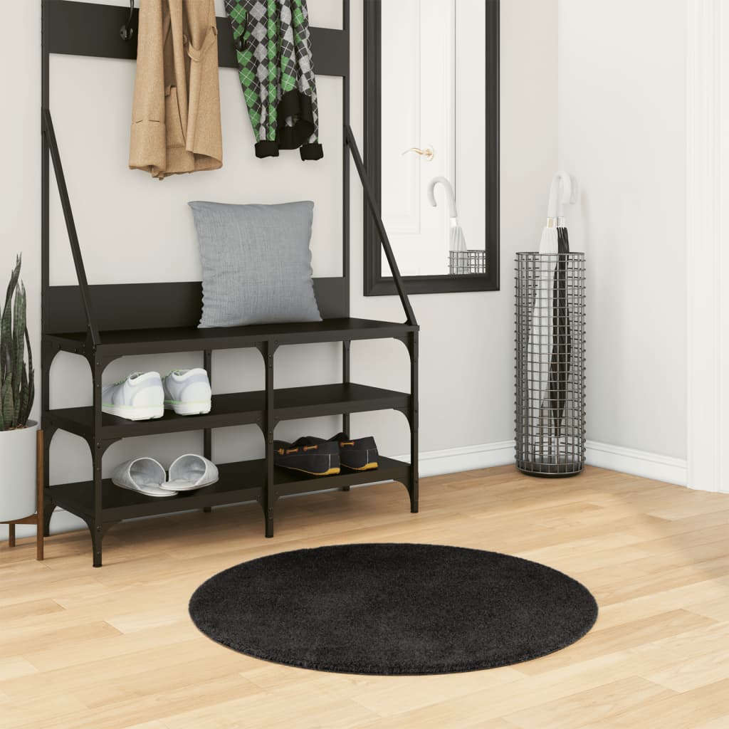 Tapete pelo curto macio e lavável huarte ø 80 cm preto