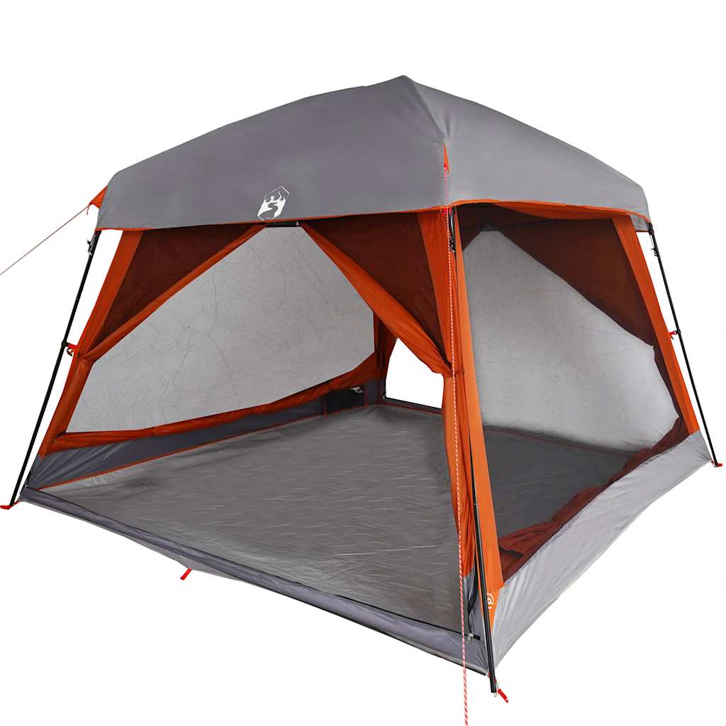 Tenda familiar estilo cabana 6 pessoas imperm. cinza/laranja