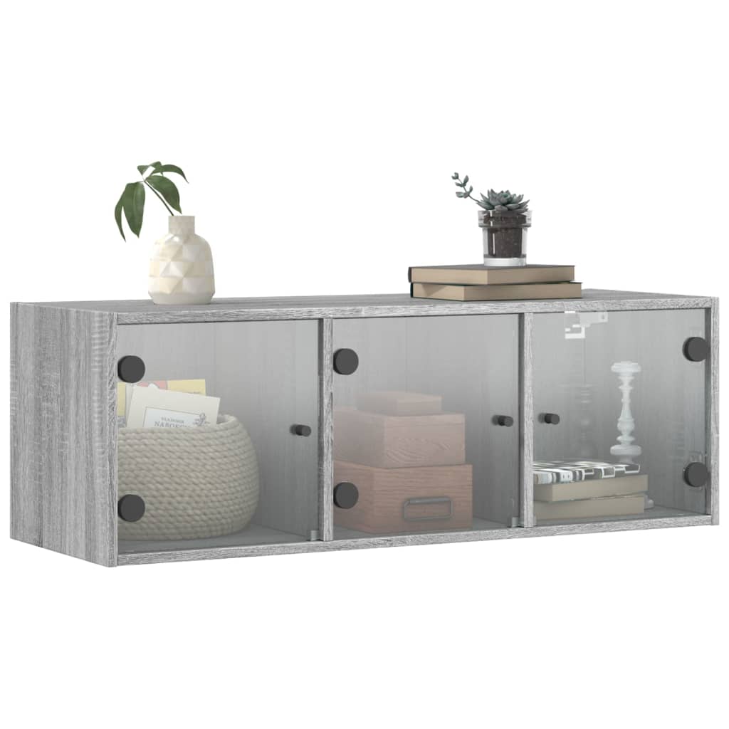 Armário de parede c/ portas de vidro 102x37x35 cm cinza sonoma
