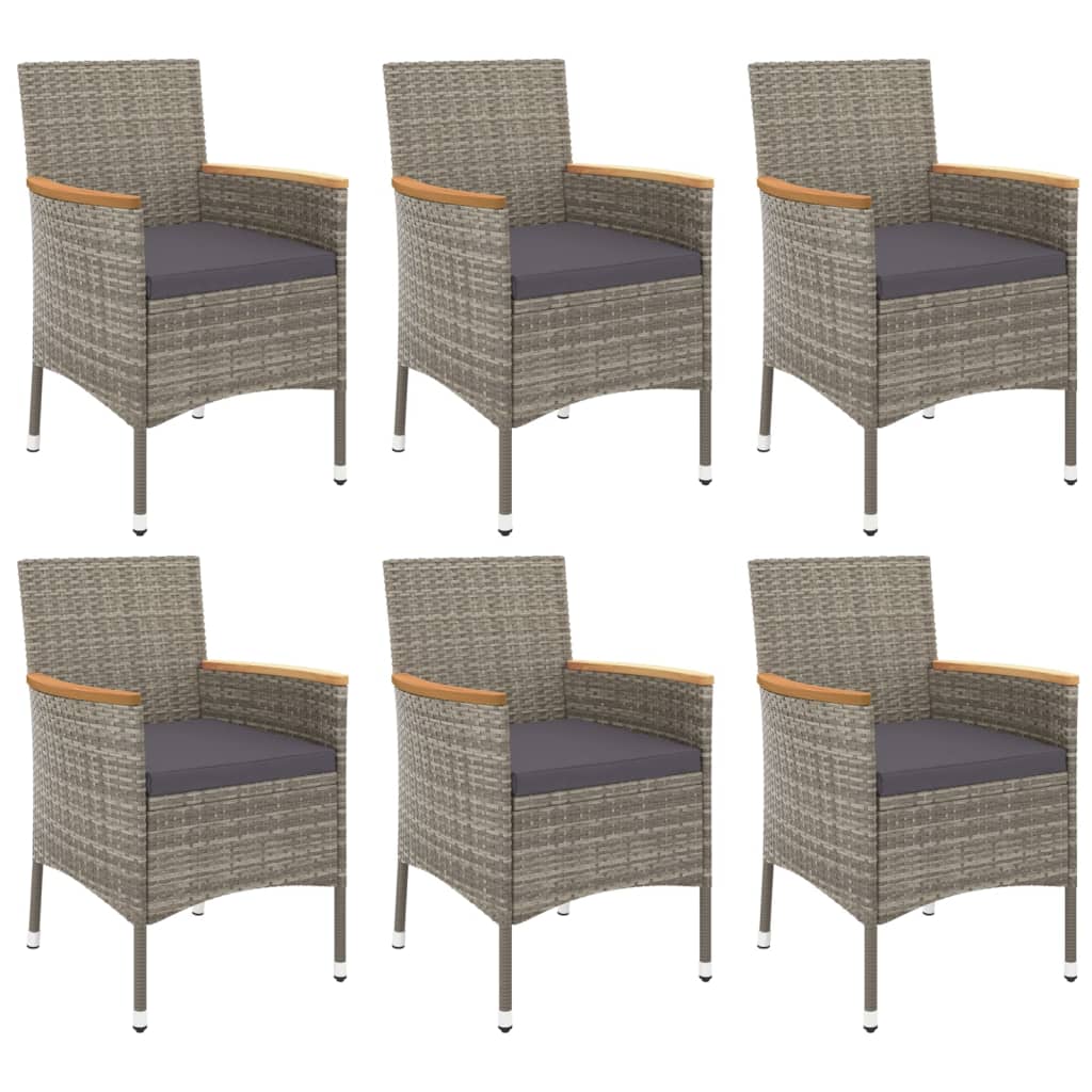 7 Pcs conjunto de jantar p/ jardim c/ almofadões vime PE cinza