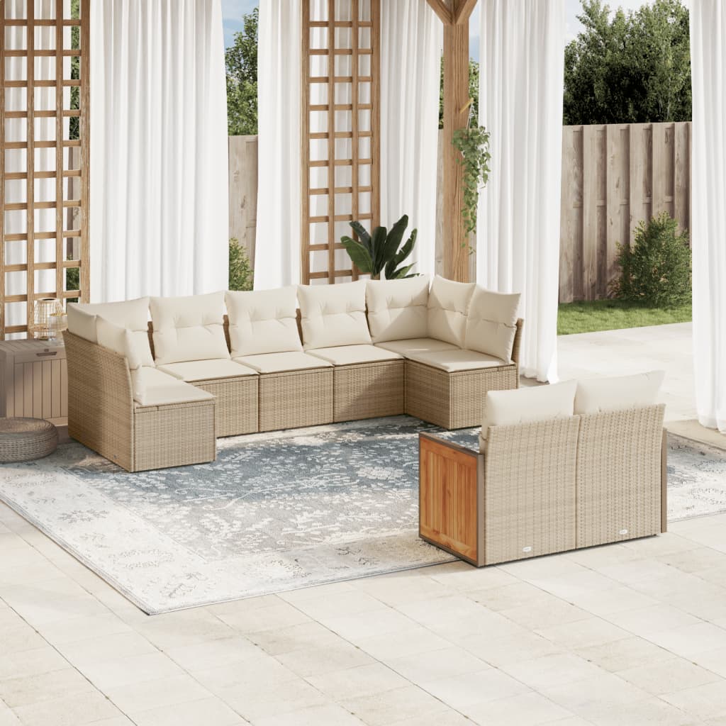 9 Pcs conjunto de sofás p/ jardim com almofadões vime PE bege